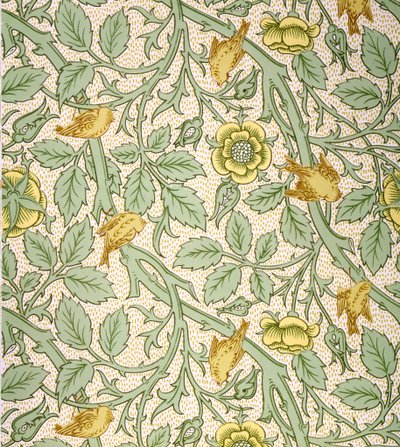 Conception de papier peint avec des oiseaux (impression sur bois en couleur sur papier) - William Morris